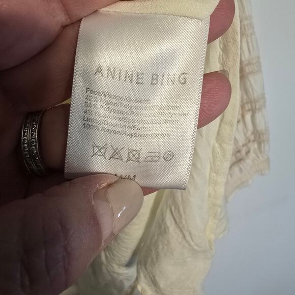 Anine Bing Viola Dress Knee Length Cream Pleating & Lace Uneven Hem M - Picture 7 of 10